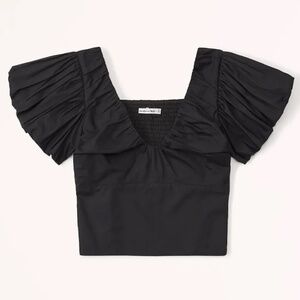 Abercrombie Drama Puff Sleeve Poplin Top Black